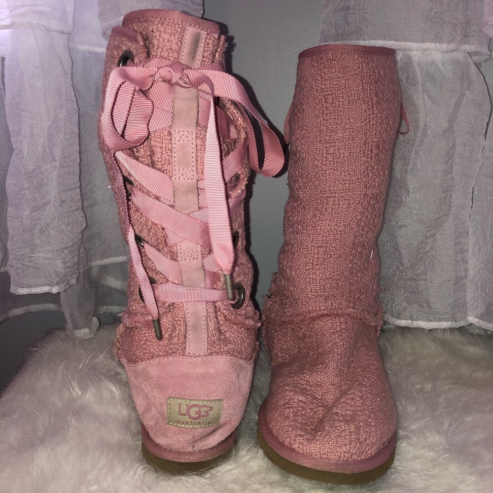 Ugg Australia Pink Knit Lace Tie Boots